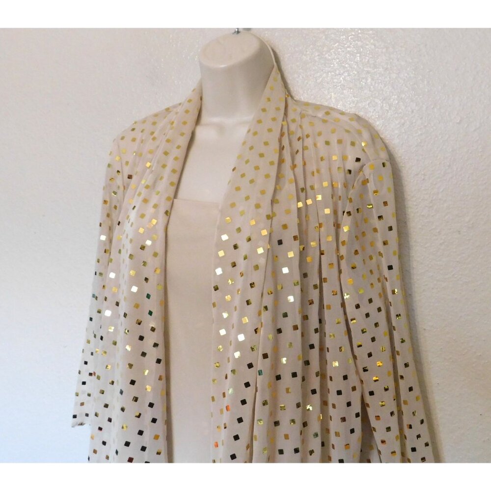 Another Thyme Womens 3-Pc Size 14 Jacket Tank Pants Beige Outfit Gold Accents - Picture 4 of 16